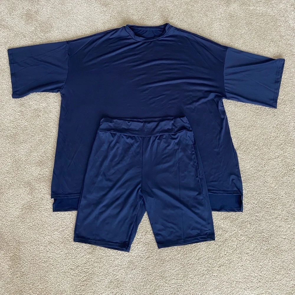 Blue Cozy Lounge Set – Tee & Short Loungewear Homewear - Picture 1 of 3